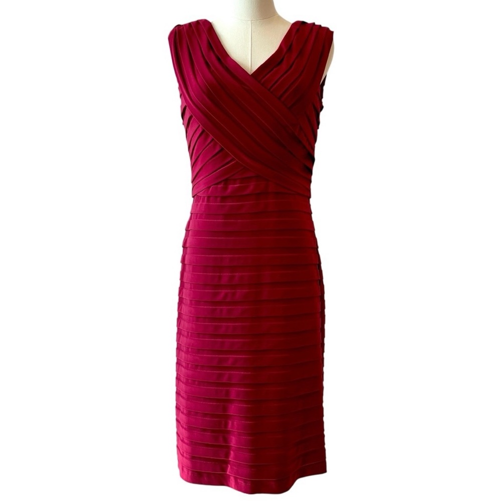 Adrianna Papell Banded Jersey Sheath Dress Fuchsia Burgundy Wine Red Cocktail 10